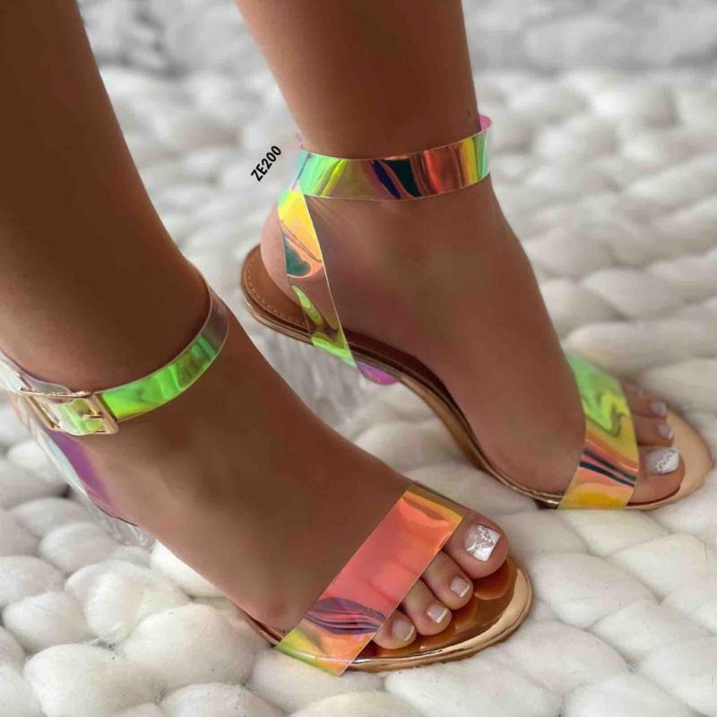 Sandalia palo rosa  correa tornasol tacon transparente 9cm 120