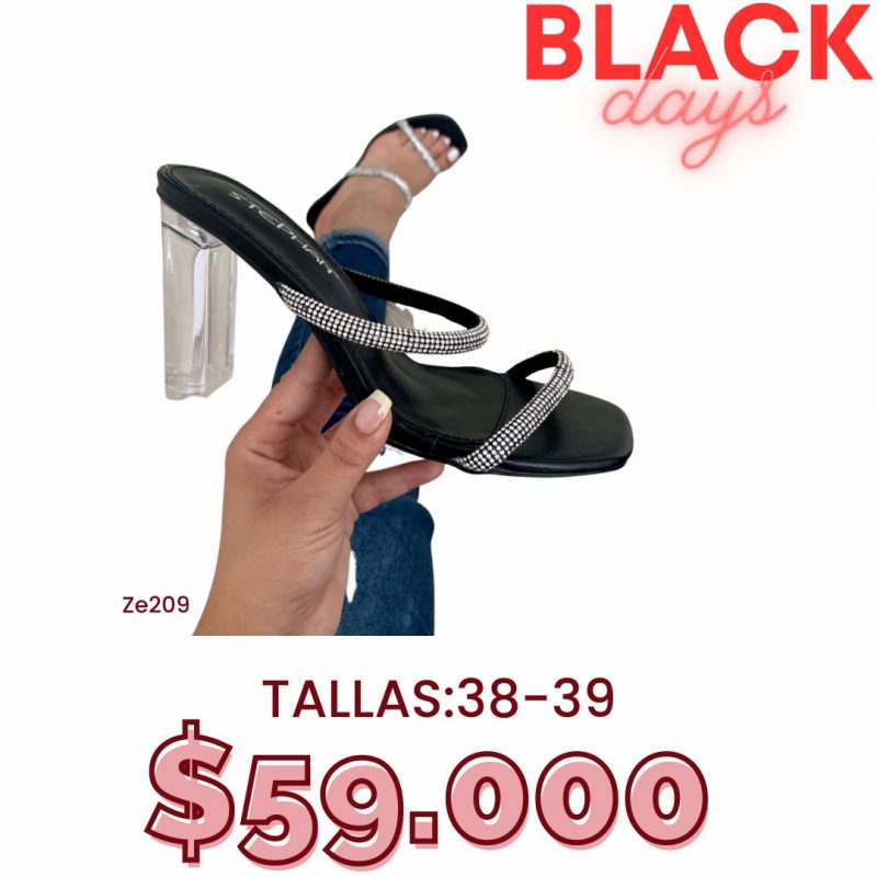 sandalia negra apliques plateados tacon 9cm 119 - UC-87