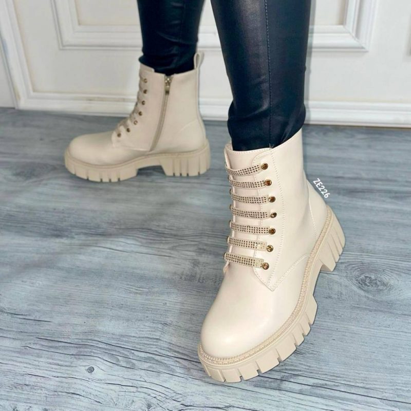 botin beige apliques dorados cierre  lateral 4cm Qh806 - Image 2
