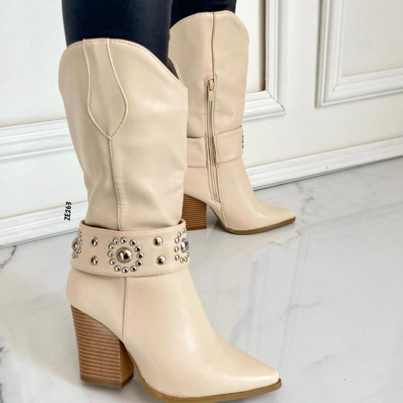 Bota texana beige tacon 9,5cm A9932