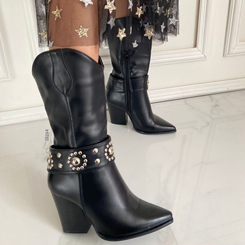 Bota texana negra tacon 9,5cm A9932