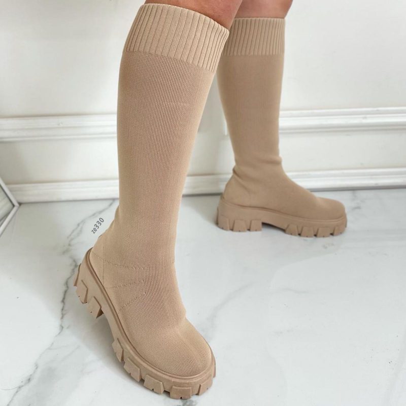 Bota caña larga beige suela 4cm  AA27