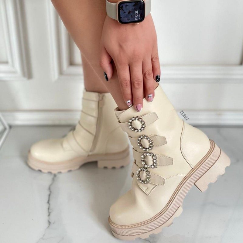 Botin beige correas aplique plateado tacon 4cm  U9AX80028-2