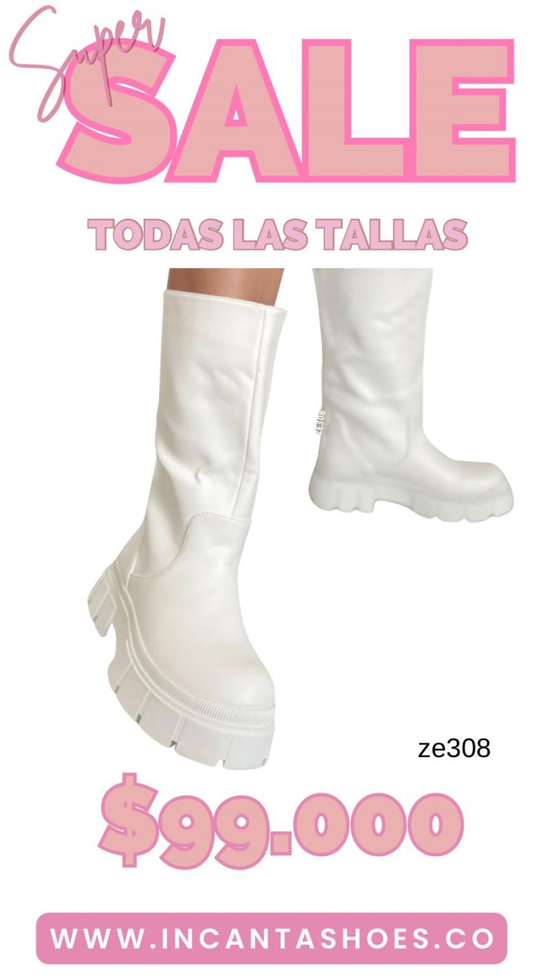 Bota blanca cadena suela 3cm  7799A