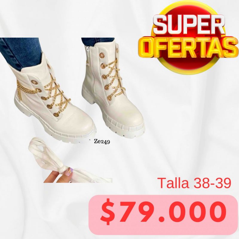 Botin blanco cordon cadena dorada 8539
