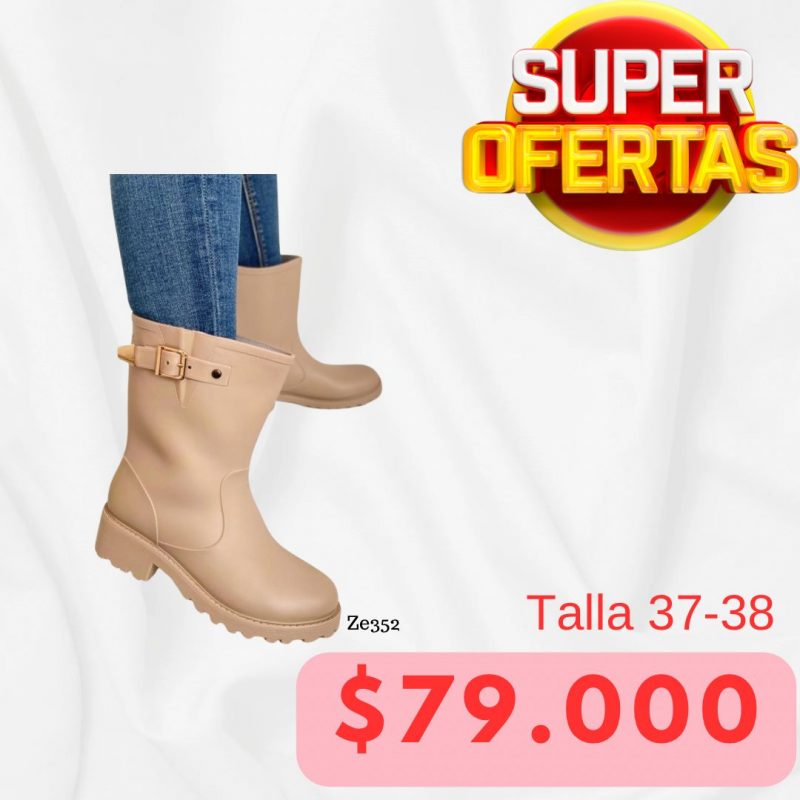 Bota de lluvia beige tacon 3cm  2HD-1550