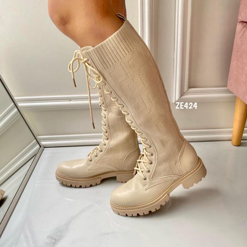 Bota caña larga beige suela 3cm  1939A
