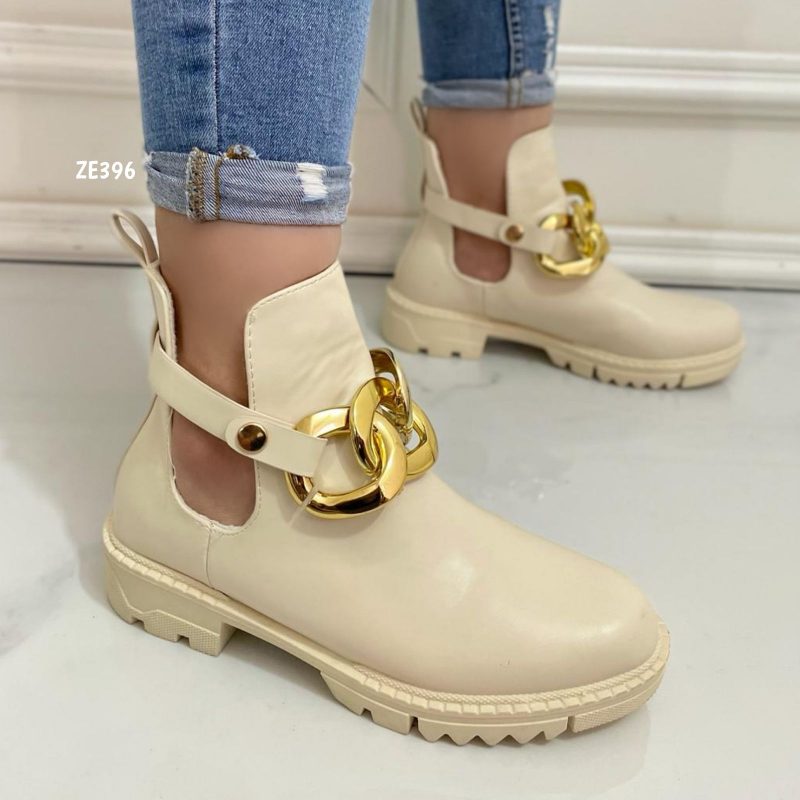 Botin beige apliques dorados suela 3cm  168-36