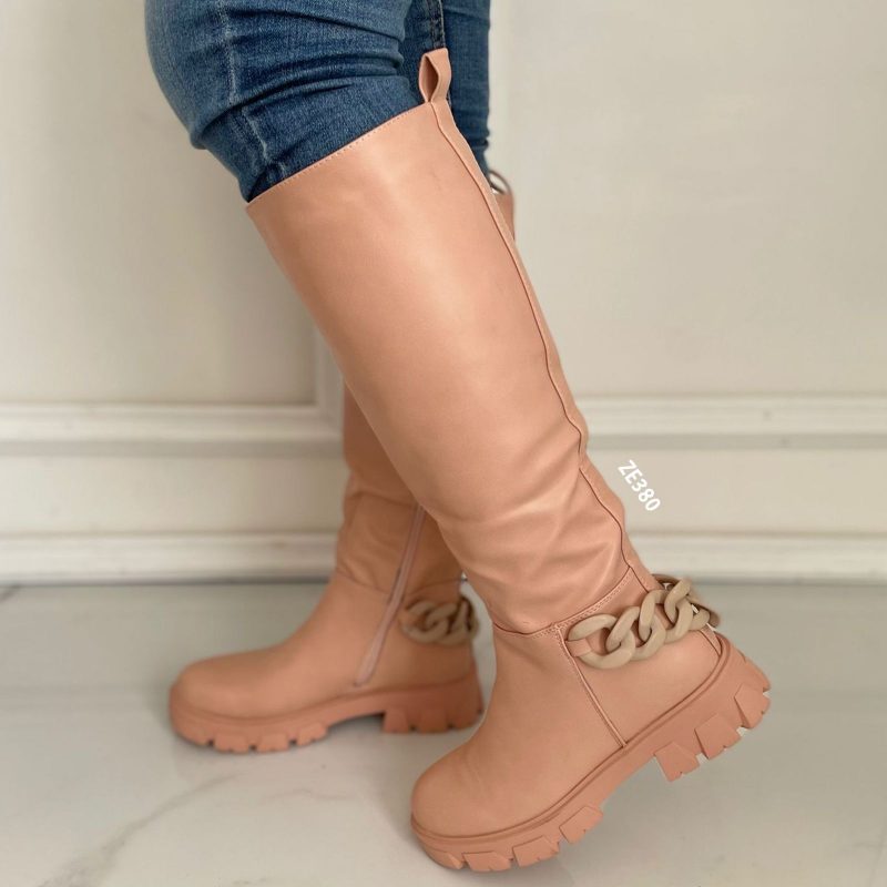 Bota caña larga Rosada cadena Suela 4Cm CH2119