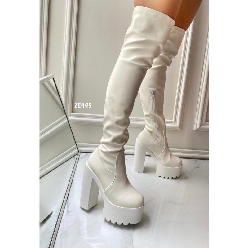 Bota Caña larga blanca tacon 14Cm 831-11