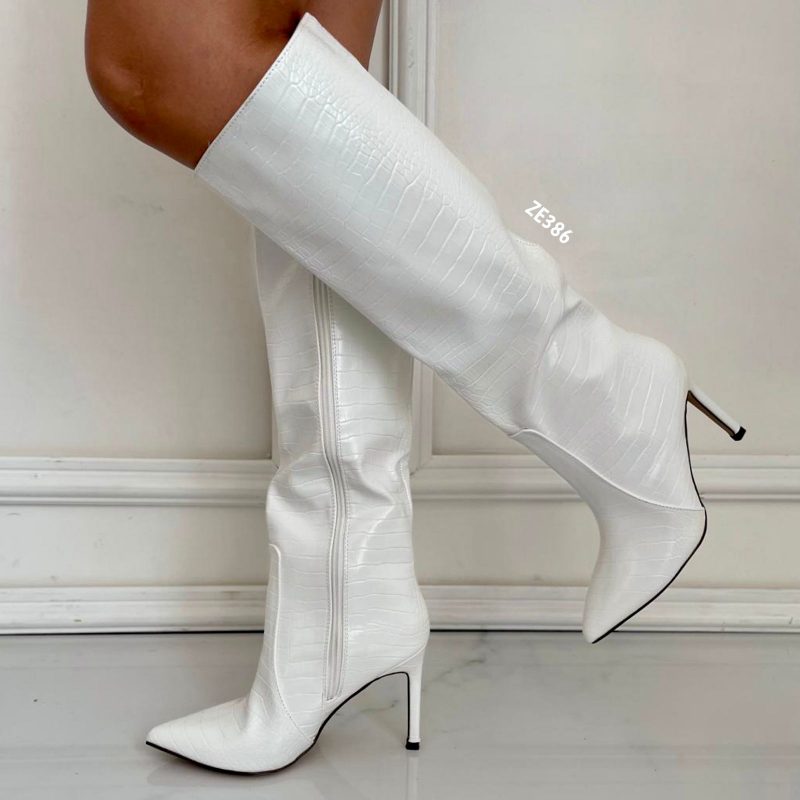 Bota caña larga blanca tacon 9cm  LA-258