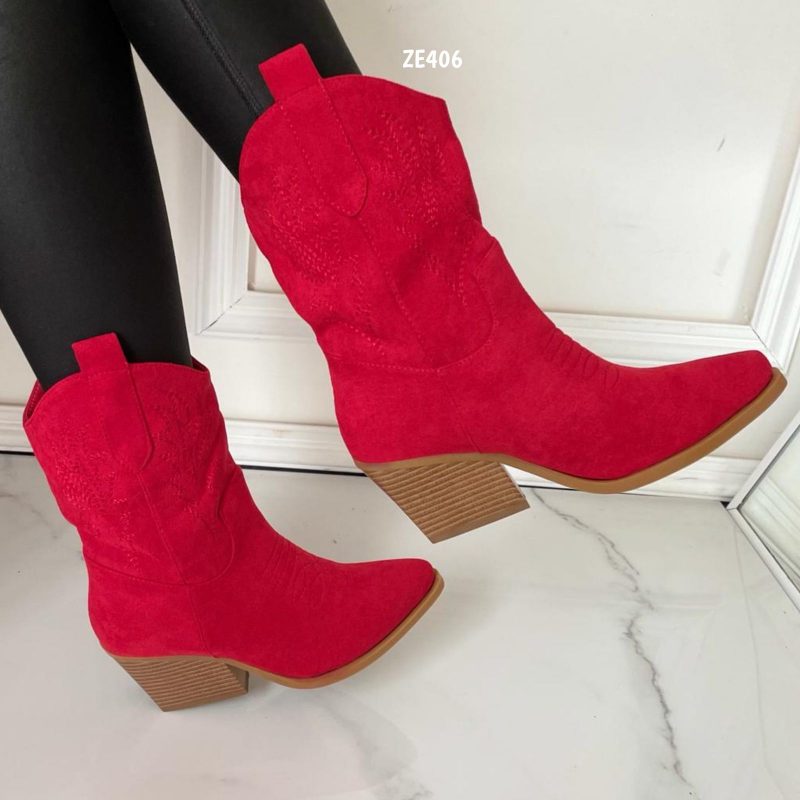 Bota roja texana tacón 7cm 8559A
