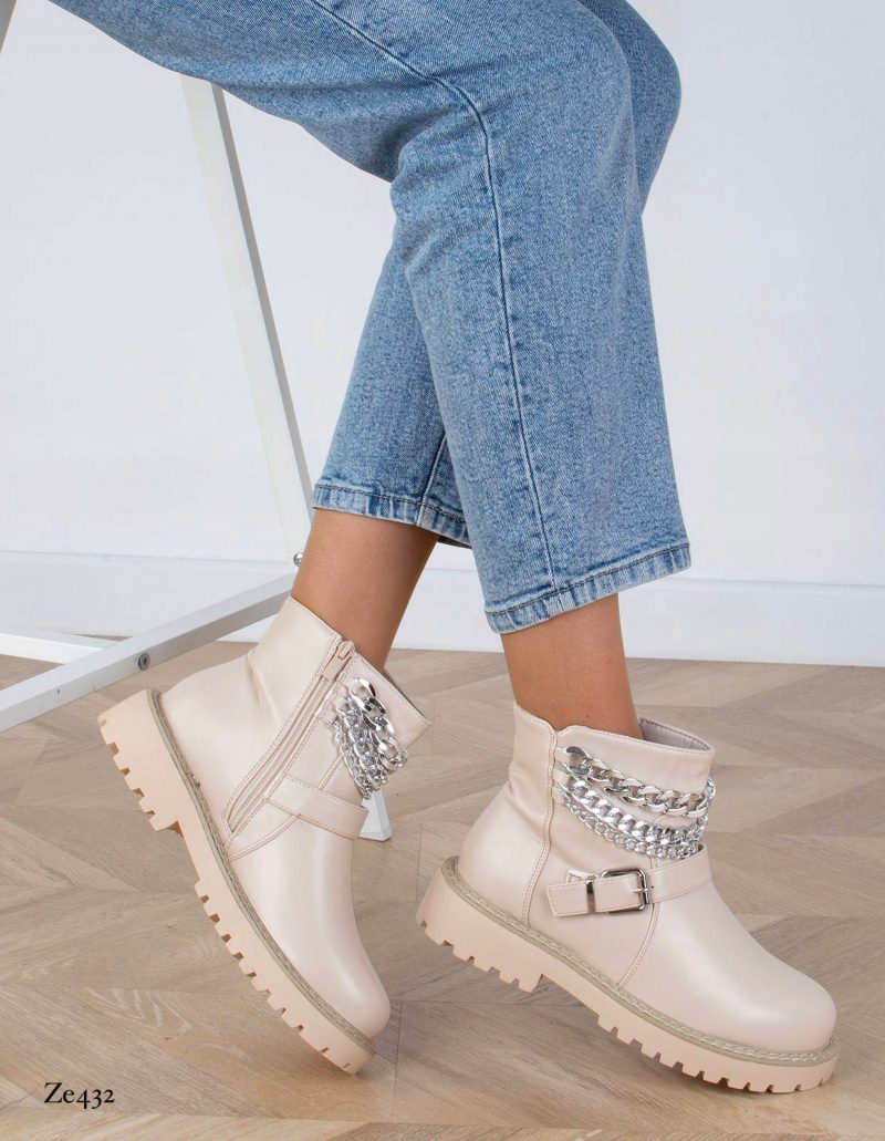 Botin beige cadenas suela 2cm   8537