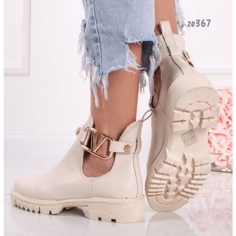 Botin beige aplique dorado suela 3cm  168-36 - Image 3
