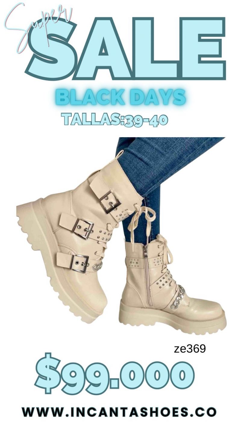 Botin beige aplique correa plateada suela 4cm  168-48