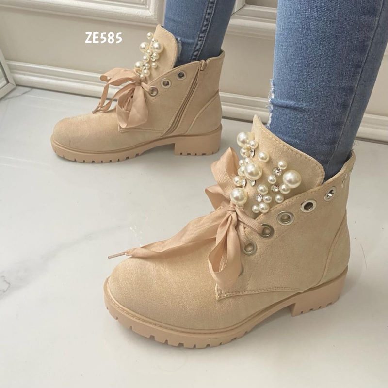 Botin Beige perlas suela 3cm 8371