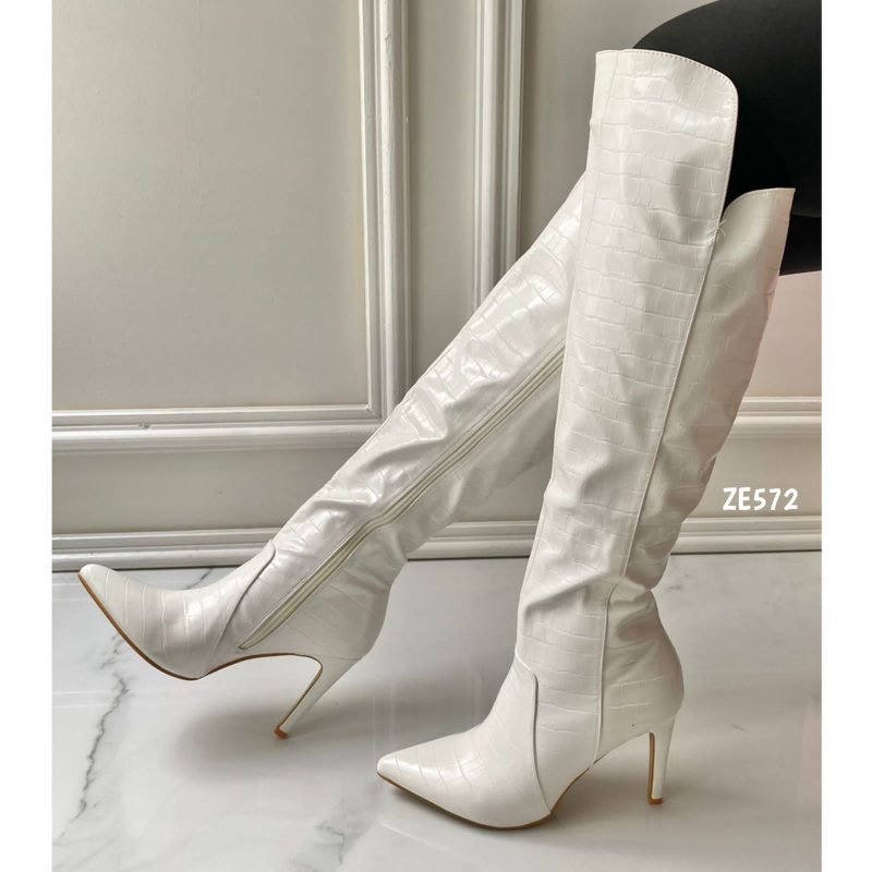 Bota caña larga blanca textura tacon 10cm SV-S1X1128-21 - Image 2
