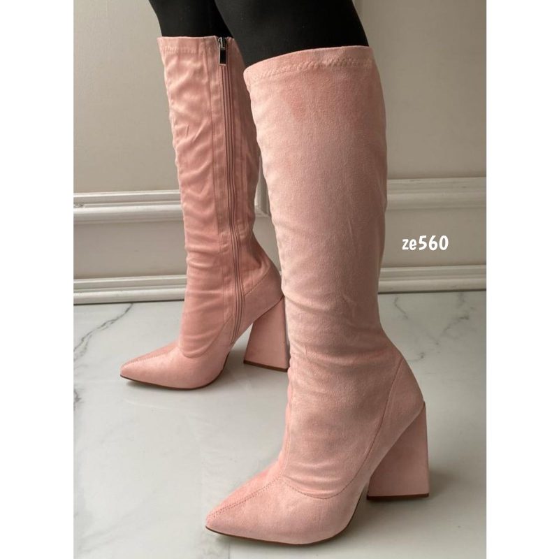 Bota rosa caña larga tacon 10cm  MS018
