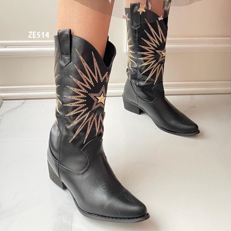 Bota texana negra tacon 3cm CYM004