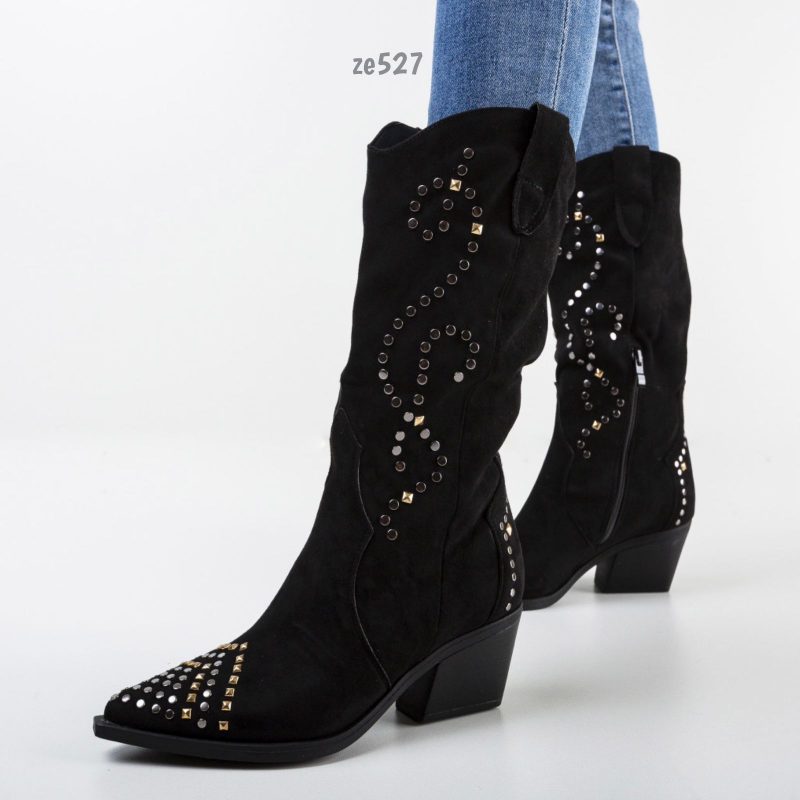 Botin negro texana apliques tacon 5cm  D7732
