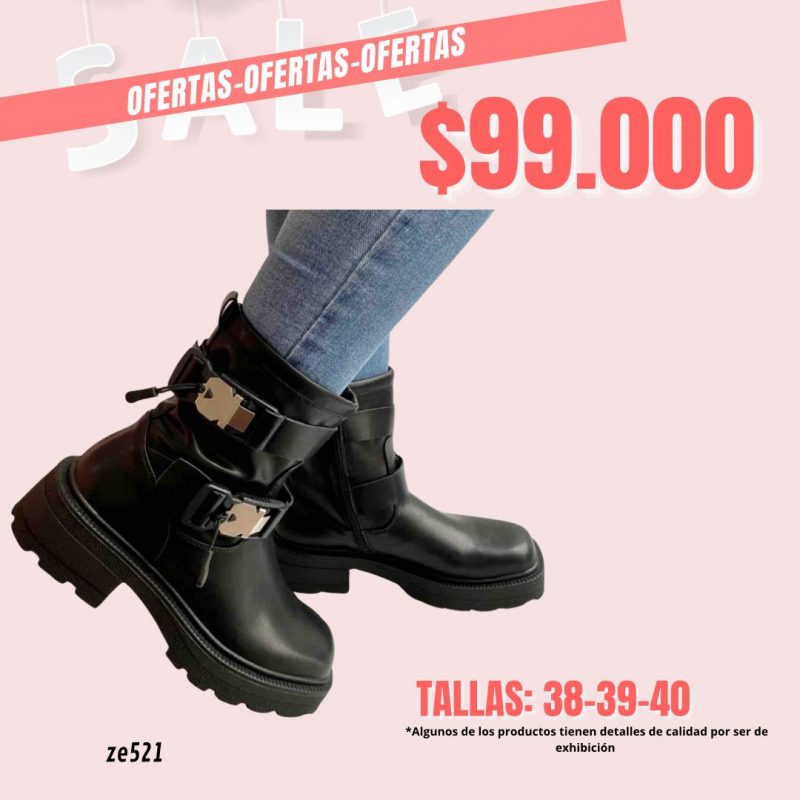 Botin negro correas suela 3cm  25098-1