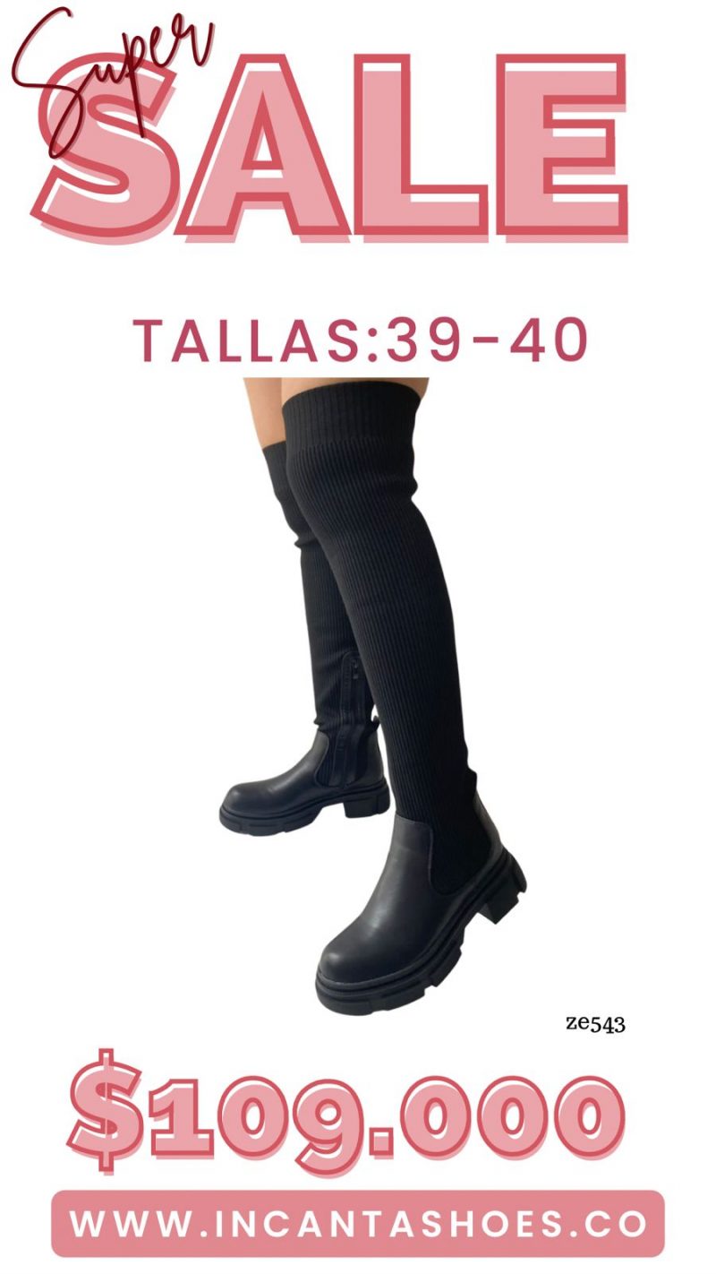 Bota caña larga negra suela 3cm  CM99-102