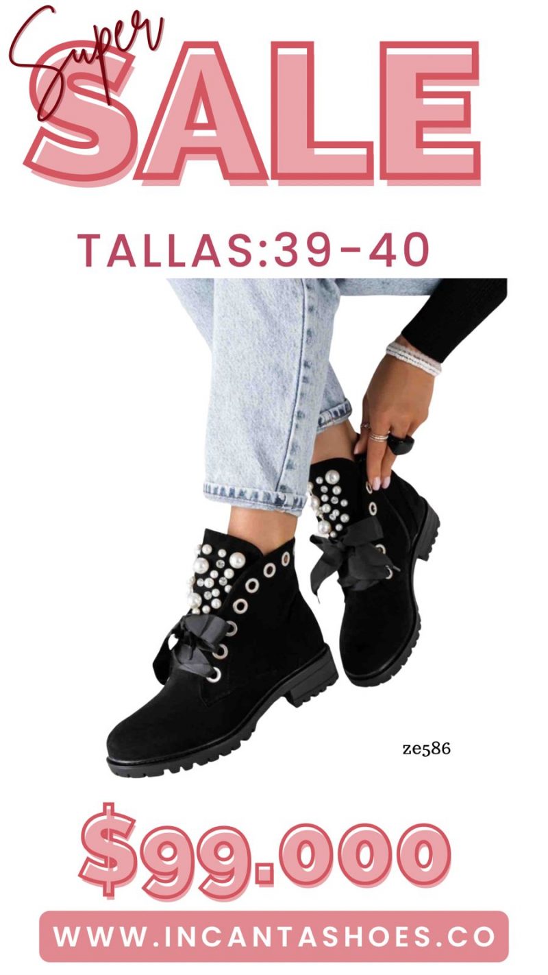 Botin Negra perlas suela 3cm 8371