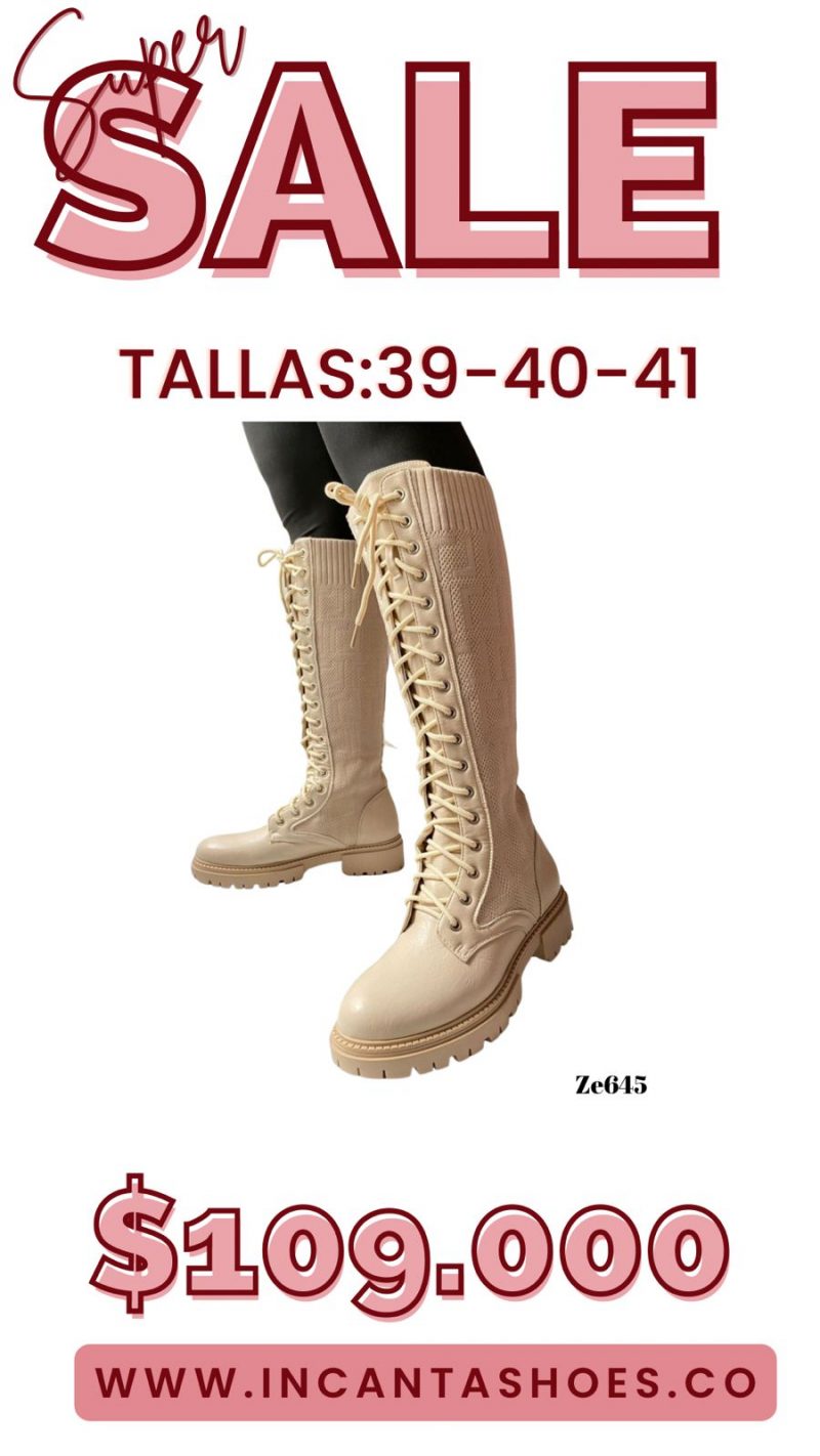 Bota beige caña alta suela 3cm   1939A