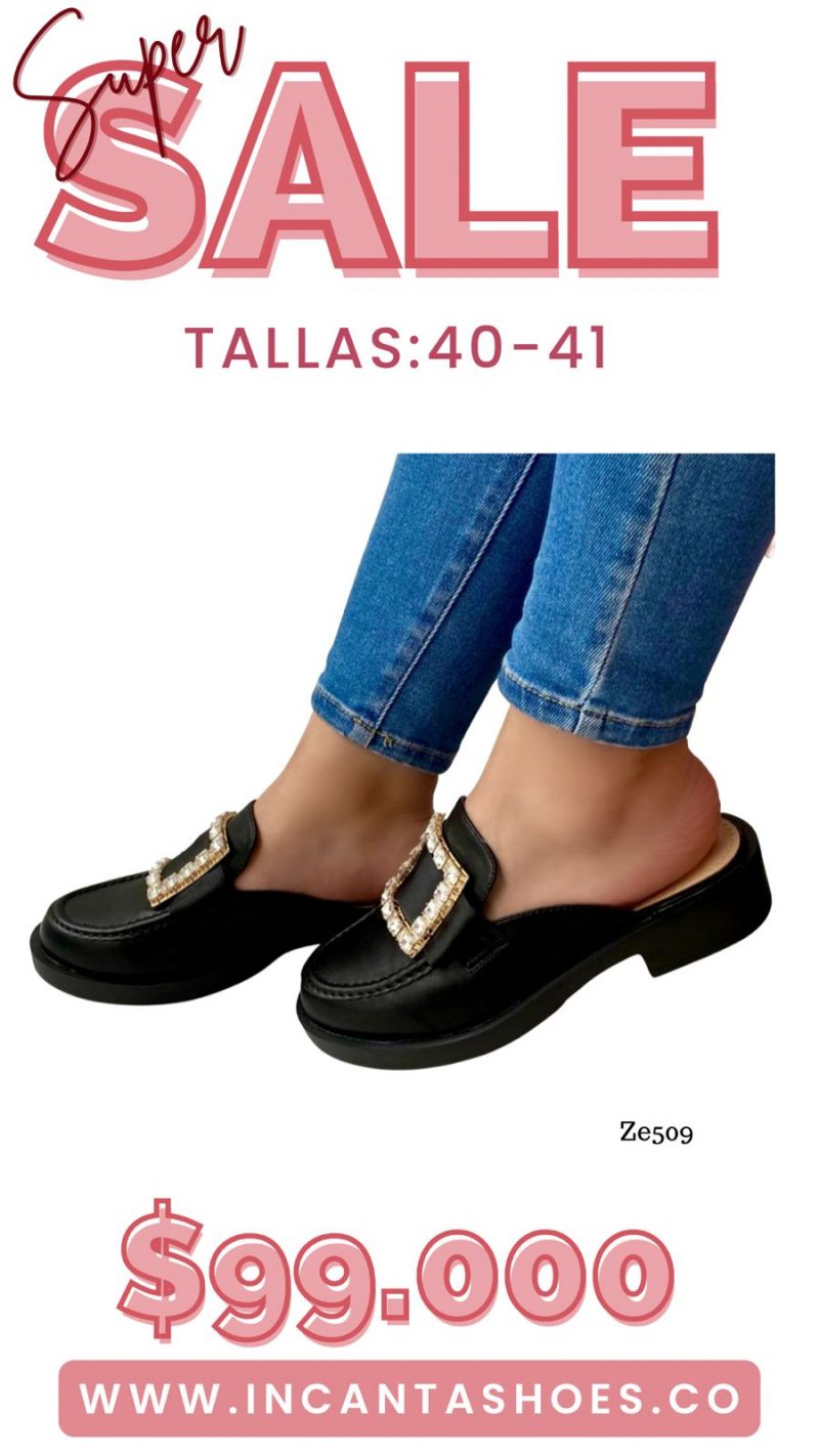 Zueco negro apliques suela 2cm  2527-1