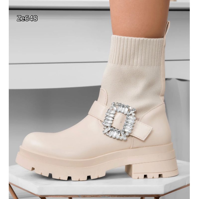 Botin beige aplique suela 5Cm MB07 - Image 4