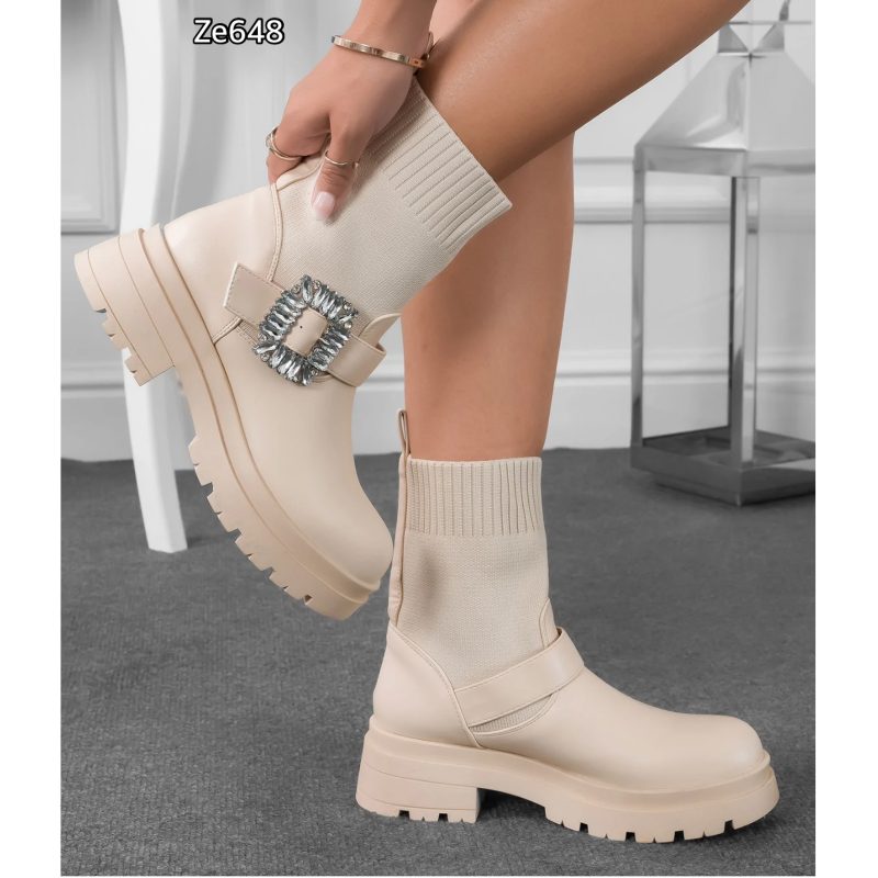 Botin beige aplique suela 5Cm MB07 - Image 3