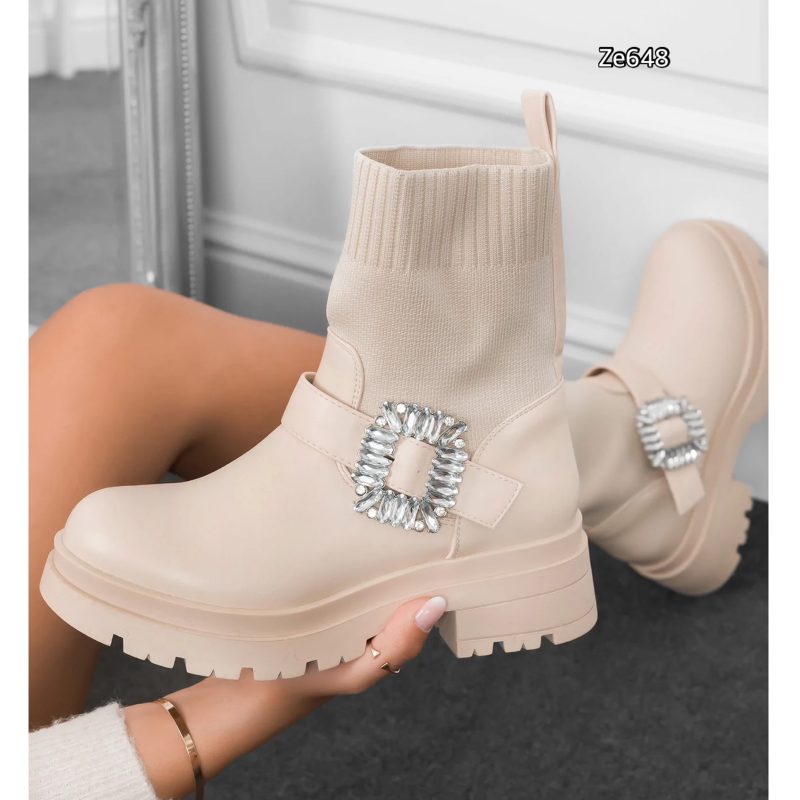 Botin beige aplique suela 5Cm MB07 - Image 2