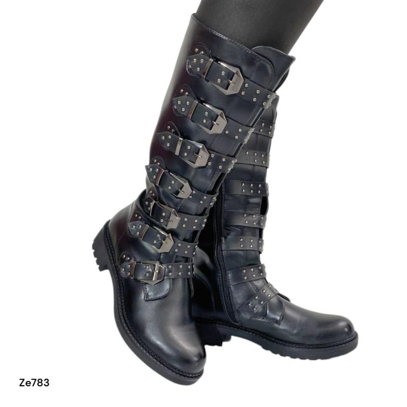 Bota caña alta negra correas suela 3cm   CZ869   C12 - Image 2