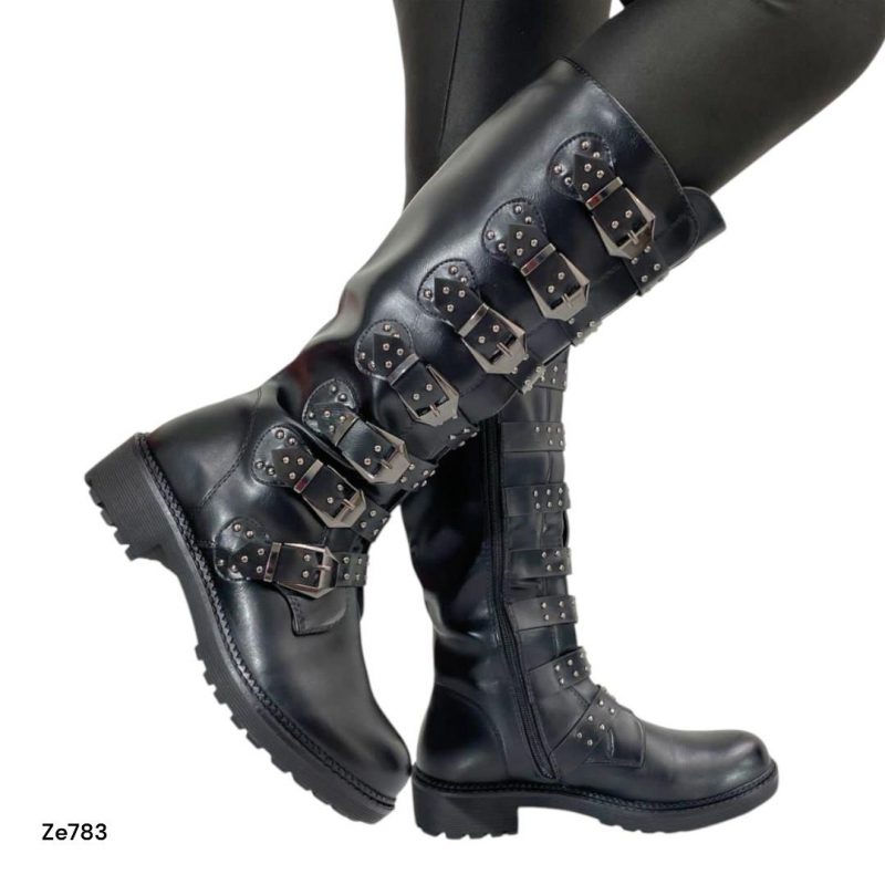 Bota caña alta negra correas suela 3cm   CZ869   C12 - Image 3