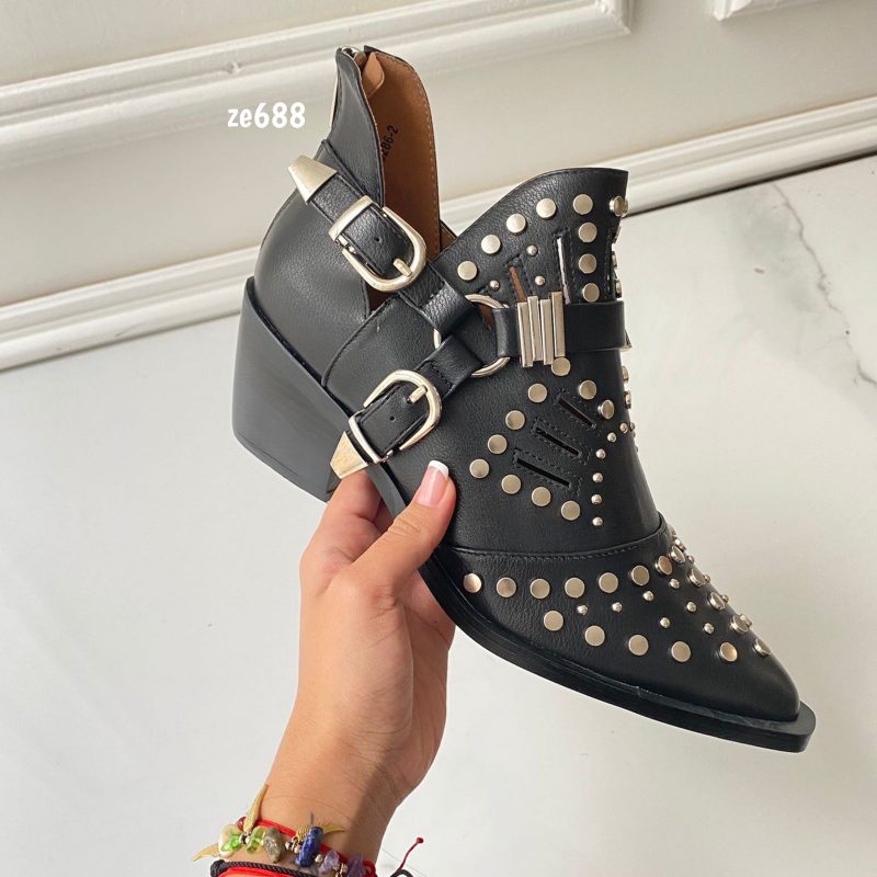 Botin negro apliques plateados tacon 5cm   R2AX3286-2 - Image 3