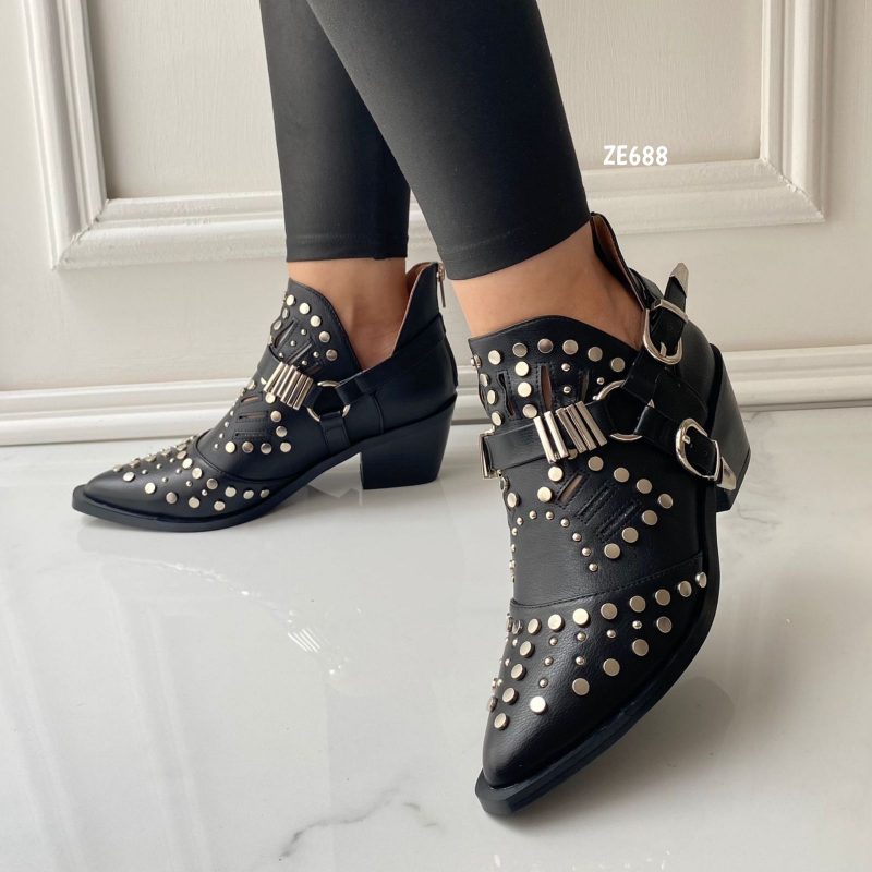 Botin negro apliques plateados tacon 5cm   R2AX3286-2 - Image 2