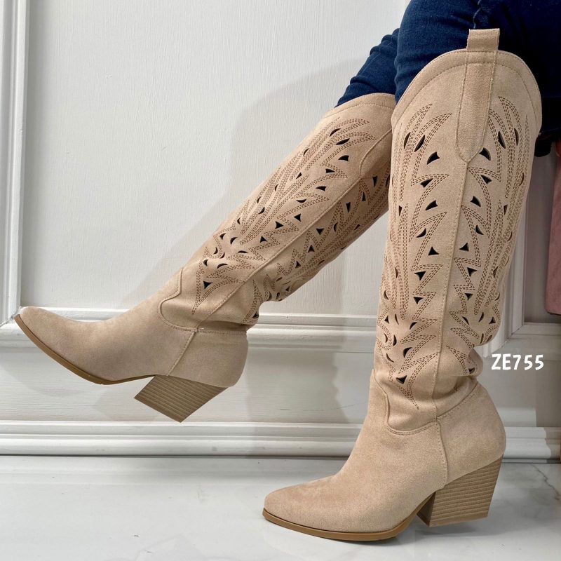 Bota texana caña alta beige tacon 6cm  DQR6681  C5 - Image 2