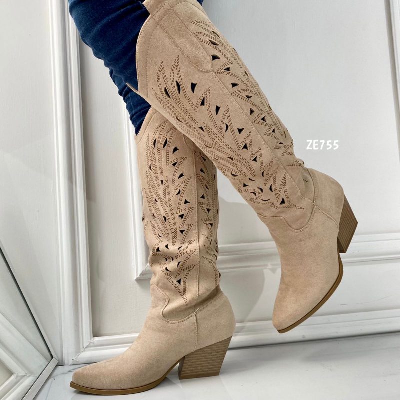 Bota texana caña alta beige tacon 6cm  DQR6681  C5 - Image 3