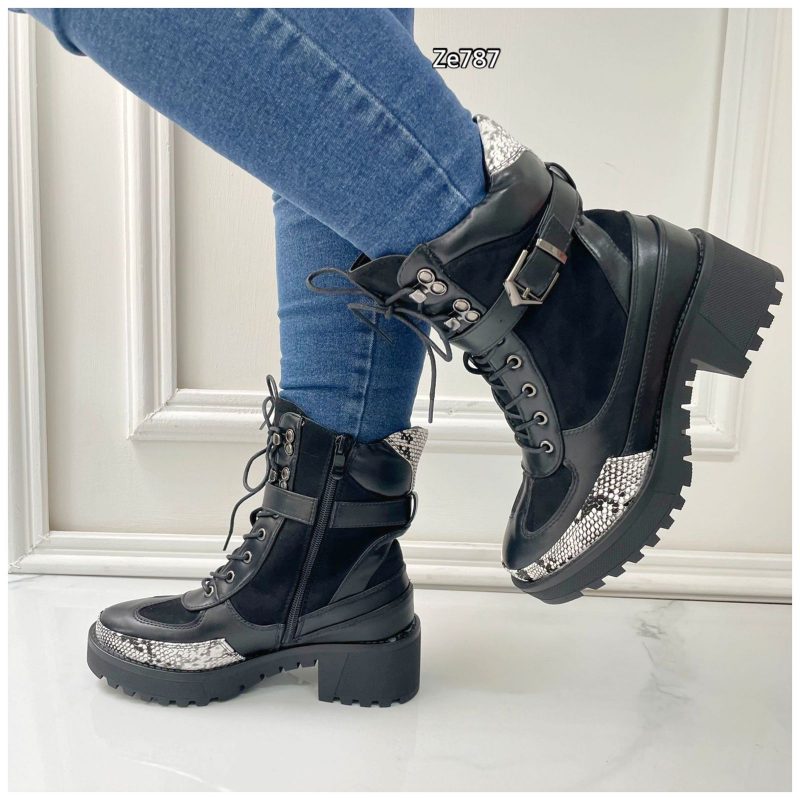 Botin negro textura blanca suela 4cm  Z808   C12
