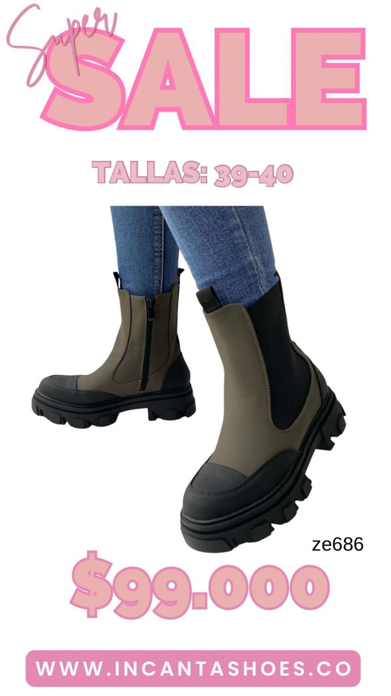 Bota gris con negro suela 3cm  K60