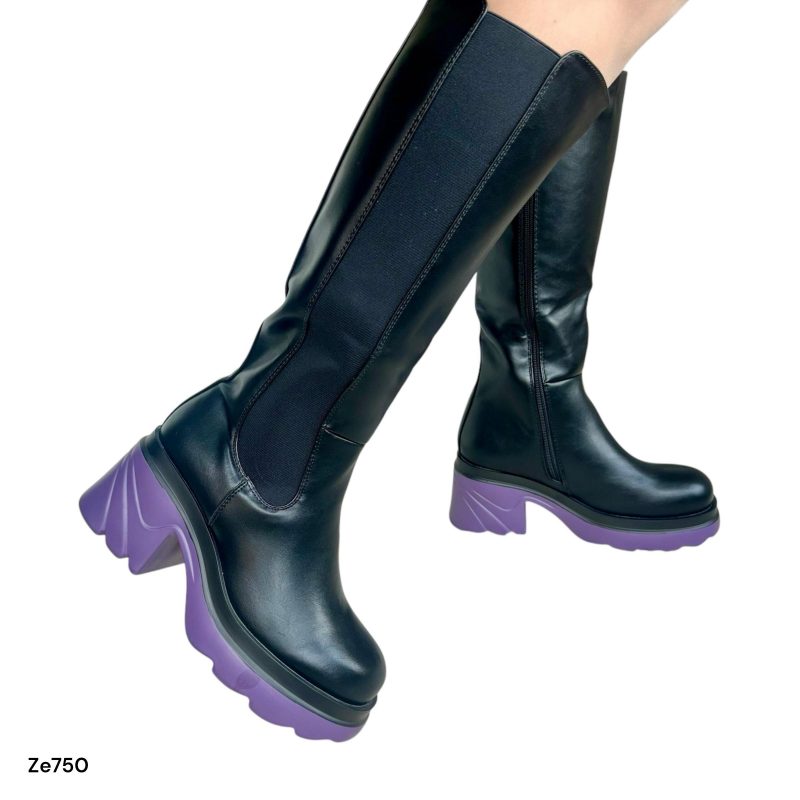 Bota negras caña larga  suela morada 7Cm DQR6188 C5