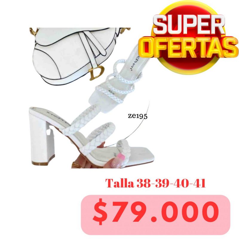 Sandalia blanca tres correas trenzadas tacón 9cm C119-UC-79