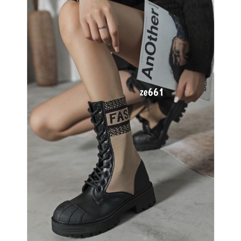 Bota negra tipo media café suela 4cm RXJ165