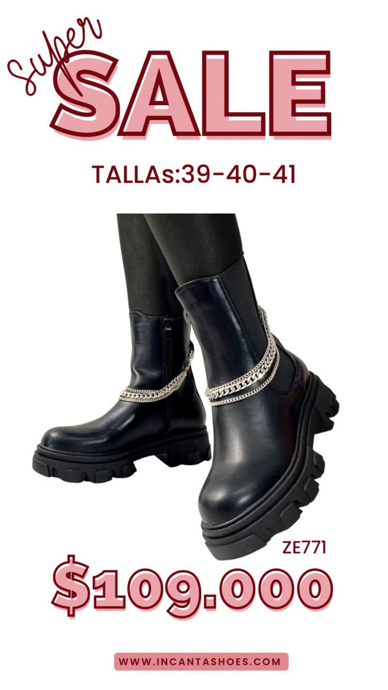 Botin negro cadenas suela 4cm   K61  C9