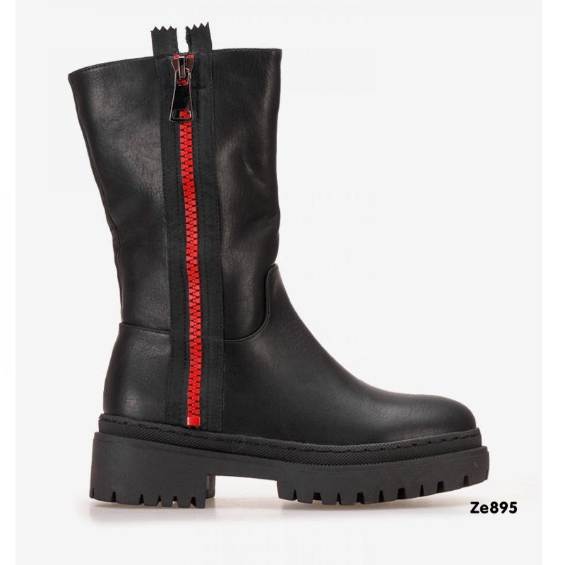 Bota negra cierre lateral rojo suela 4cm  B2565-KB  C11