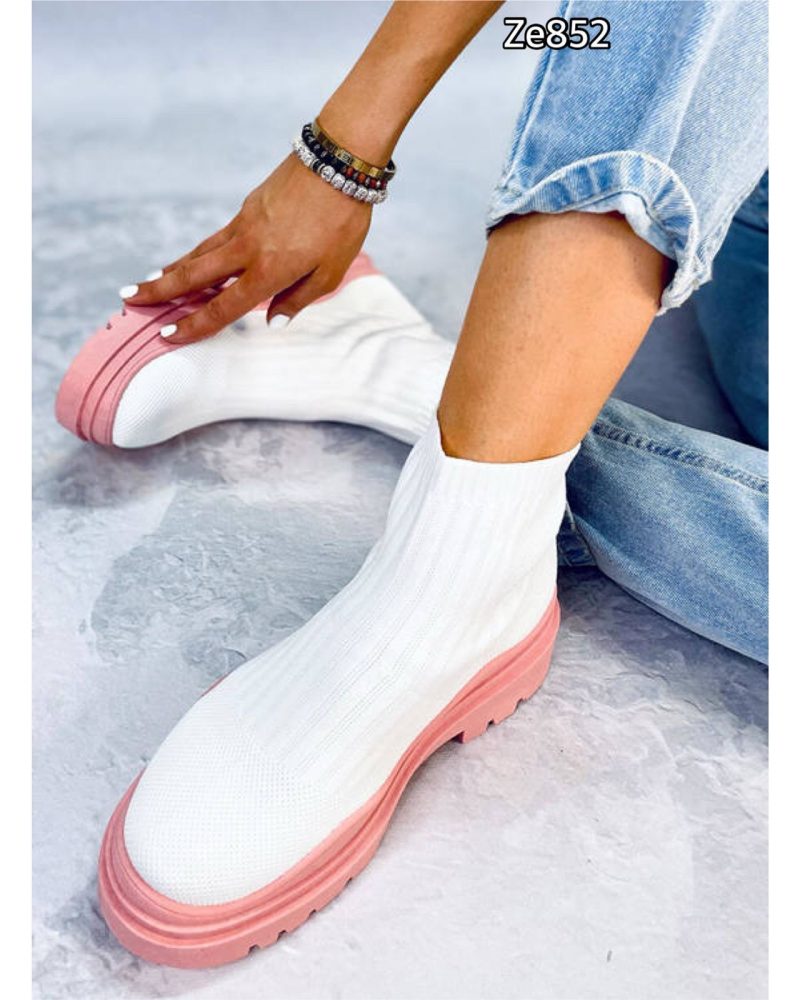 Botin blanco suela rosa 3cm   DKB6886  C5