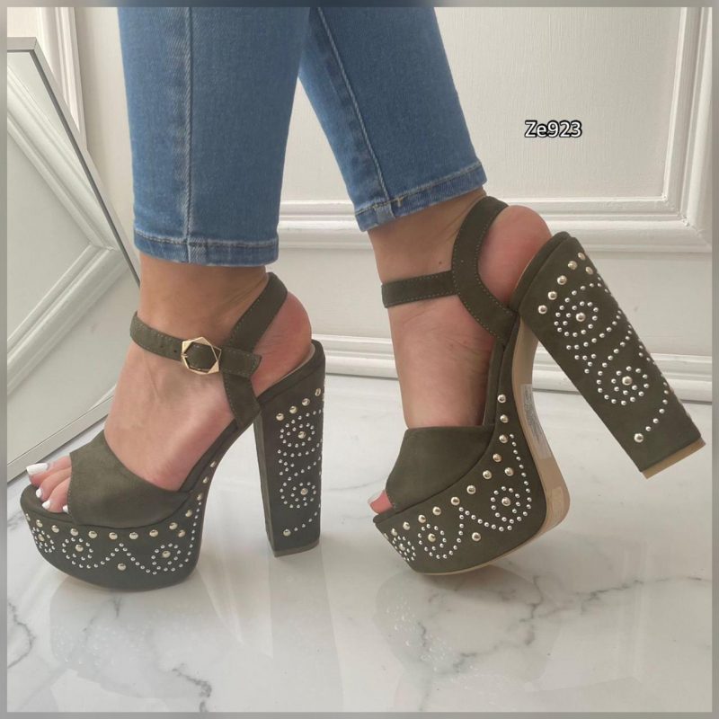 Sandalia Verde apliques tacon 15Cm 67113-C16