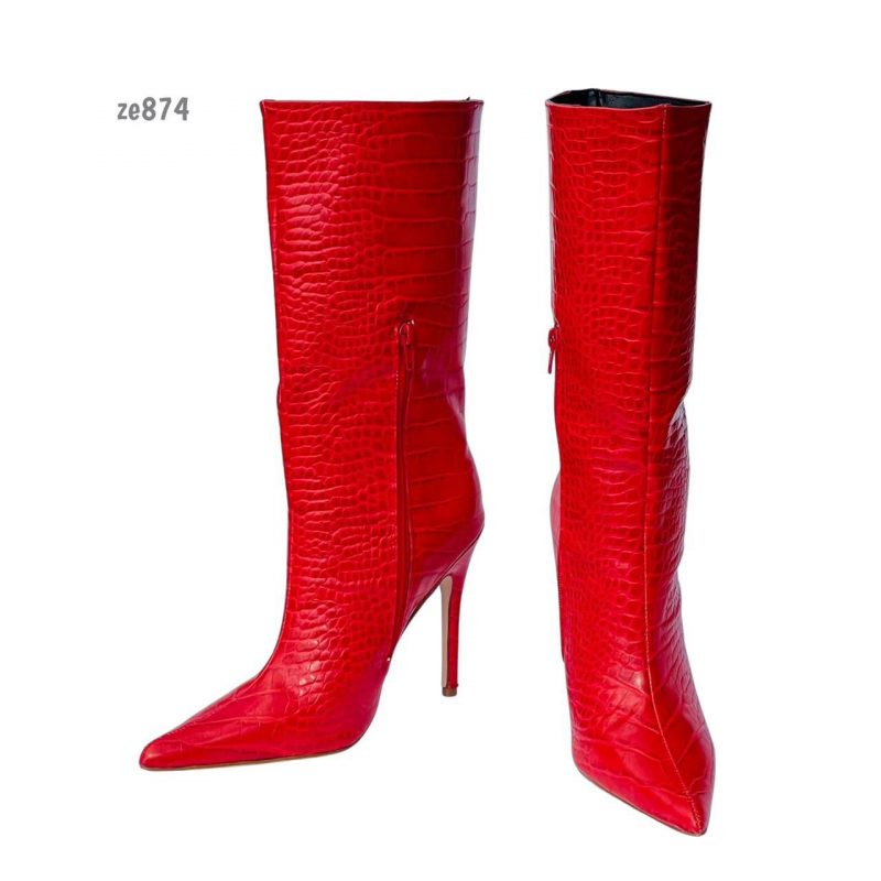 Bota caña alta roja textura tacon puntilla 11cm  TOT-59   C19 - Image 2
