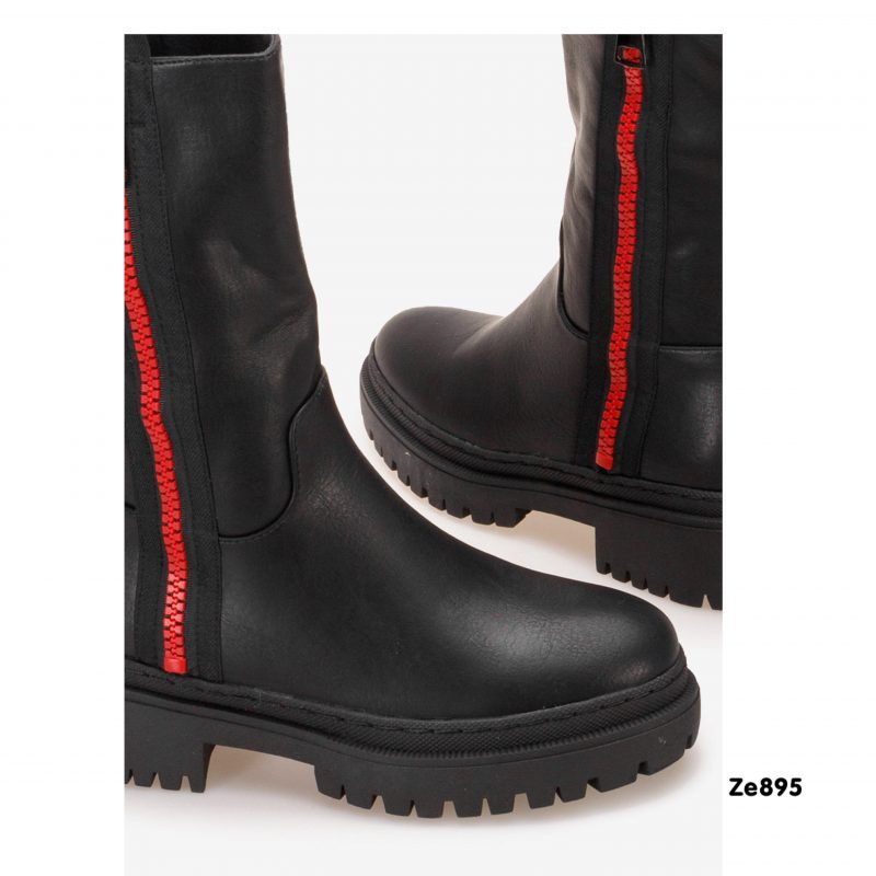 Bota negra cierre lateral rojo suela 4cm  B2565-KB  C11 - Image 2