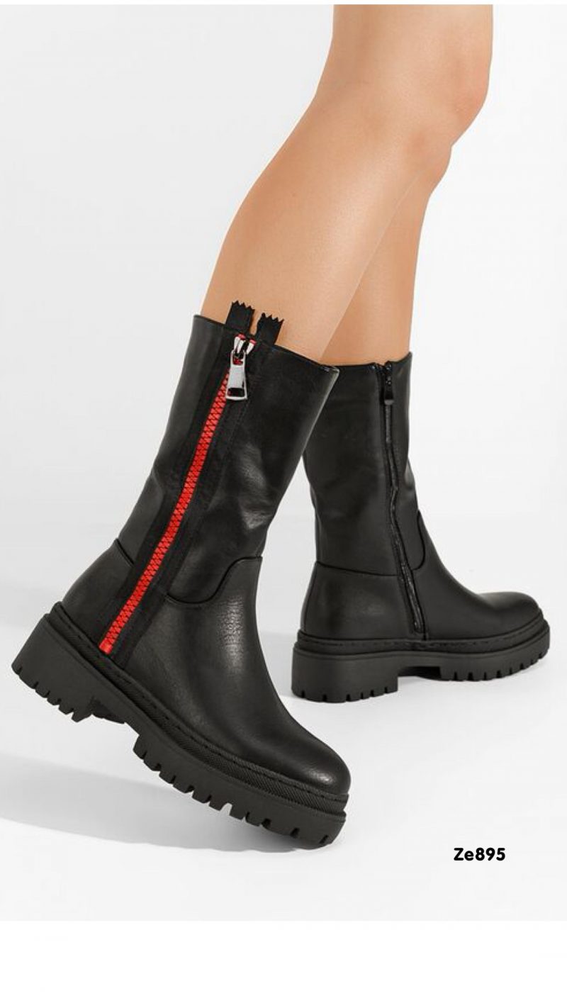 Bota negra cierre lateral rojo suela 4cm  B2565-KB  C11 - Image 3